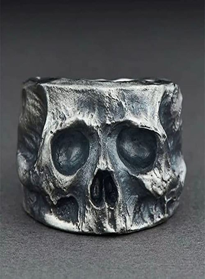 FORUBUS Skull Head Ring, Punk Skeleton Head Ring for Egirl Eboy, Gothic Statement Ring for Halloween Costume13 - Image 2